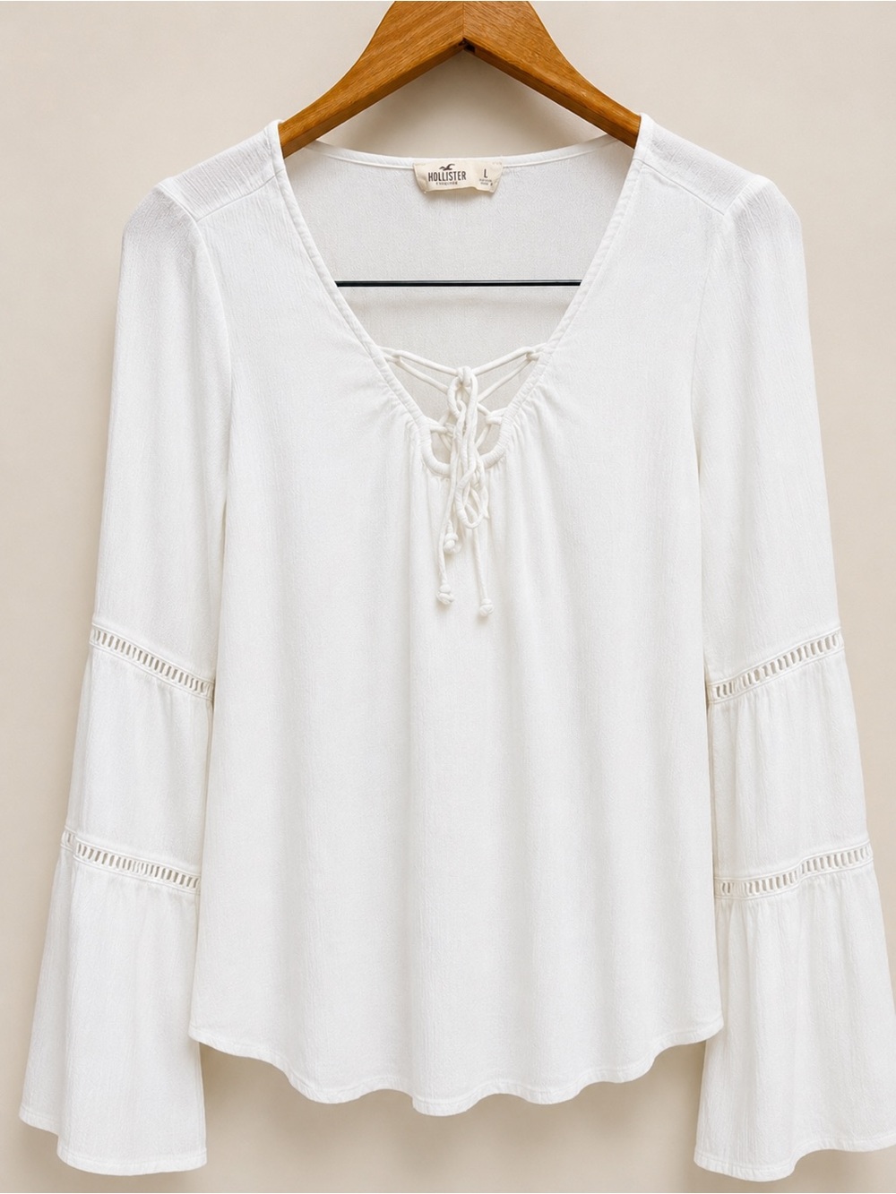 Hollister White Boho Bell Sleeve Peasant Top Size Large